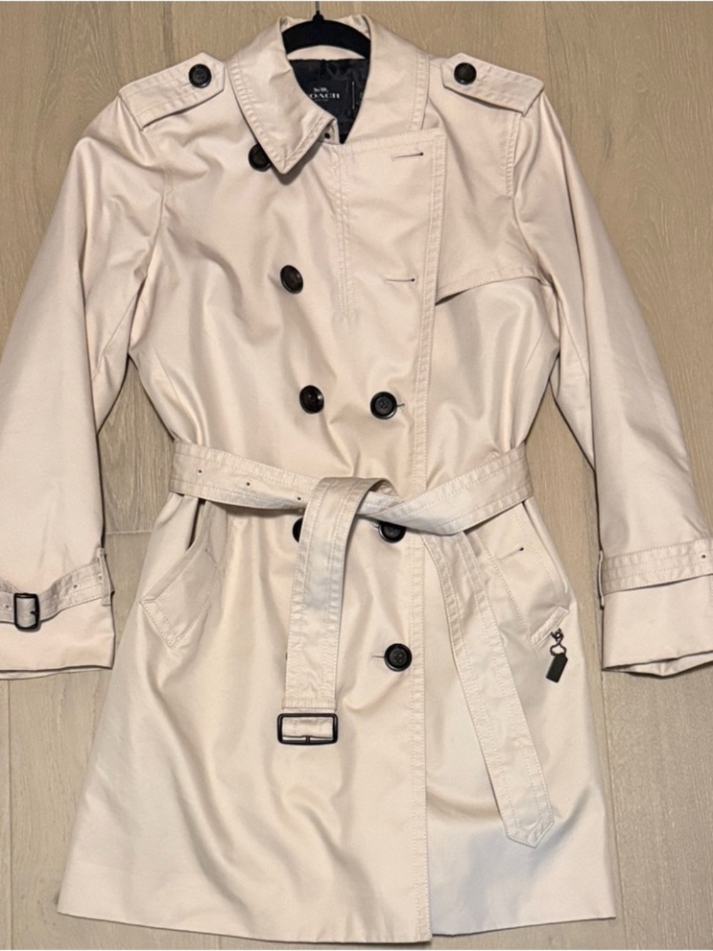 Coach Women's Beige Double-Breasted Trench Coat size L